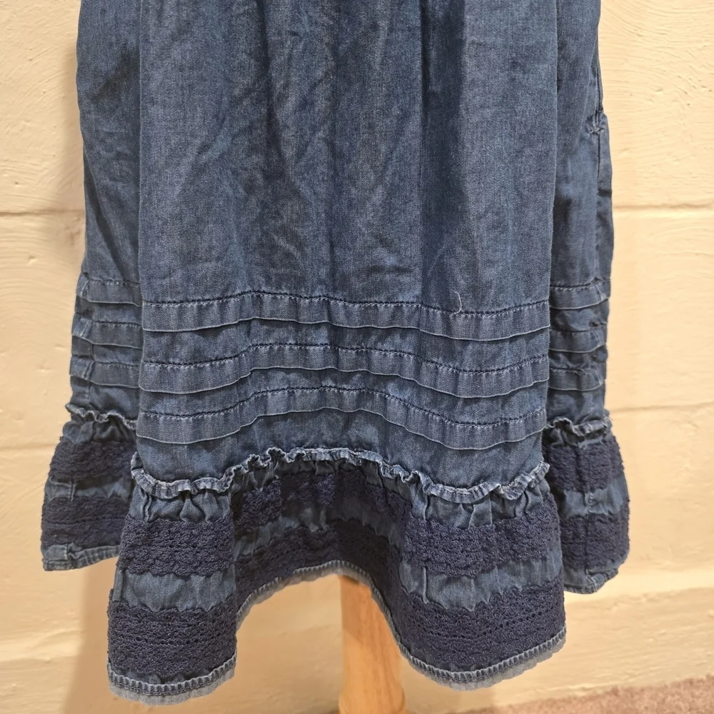 GAP KIDS GIRLS BLUE DENIM DRESS W /RUFFLES - SZ LARGE
